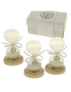 Bomboniere albero della vita clessidra base in legno con frase