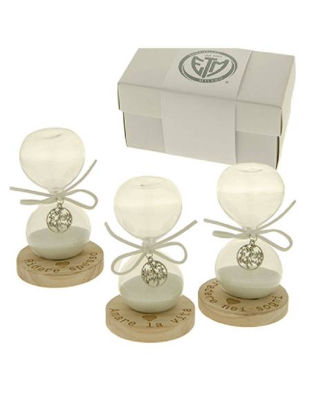 Bomboniere albero della vita clessidra base in legno con frase