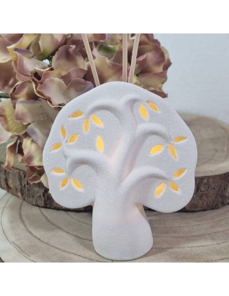 Bomboniere albero della vita profumatore ceramica satinata luce led