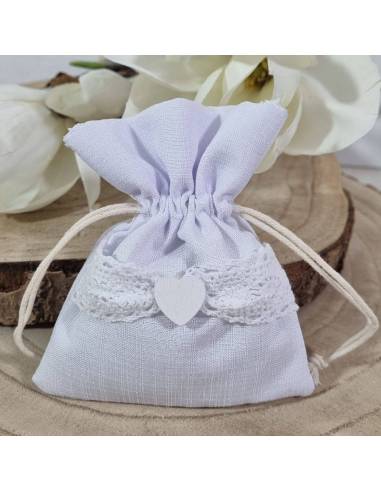 Sacchetti portaconfetti matrimonio cuore bianco in legno