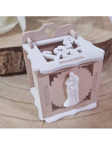 Portaconfetti matrimonio scatola in legno gessetto sposi