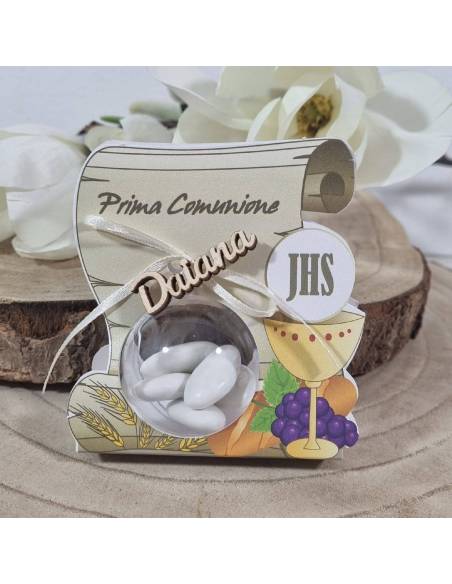 Scatole portaconfetti Comunione personalizzate con nome sfera trasparente