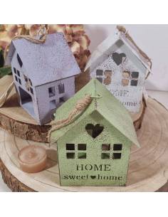 Bomboniere portacandele casetta in metallo home sweet home