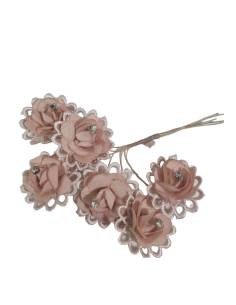 Fiore per bomboniere rosa in stoffa e pizzo tortora