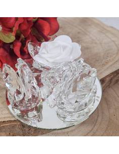 Bomboniere cristallo matrimonio cigni con fiore