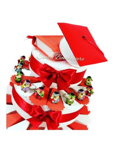 Bomboniera portaconfetti per LAUREA torta con gufetto portachiavi assortito  tocco + tesi