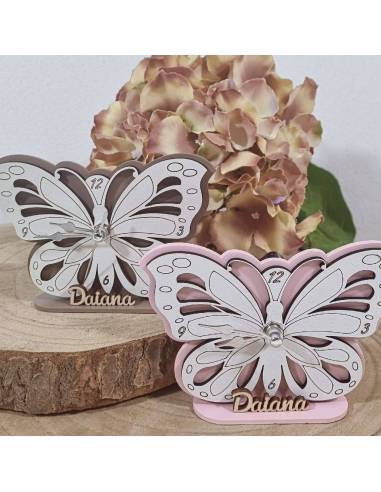 Bomboniere farfalle orologio personalizzato in legno