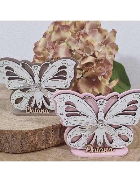 Bomboniere farfalle orologio personalizzato in legno