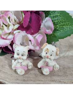 Animaletti rosa bomboniere nascita bimba, portachiavi