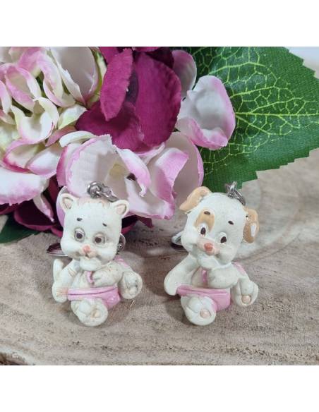 Animaletti rosa bomboniere nascita bimba, portachiavi