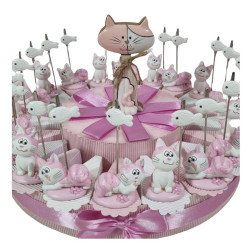 Torta bomboniere Battesimo bimba CLIP gatti