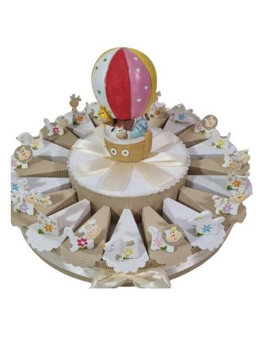 Torta bomboniere Battesimo animaletti con mongolfiera  centrale