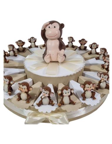 Torta portaconfetti Battesimo animaletti scimmietta