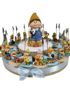 Torta bomboniere Battesimo bimbo offerta portafoto clip gnomi