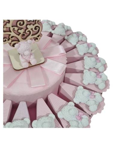 Torta Bomboniere Battesimo bimba orsetti fiocchetto rosa calamita