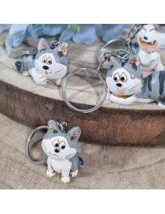 Idee bomboniere nascita portachiavi gattino grigio