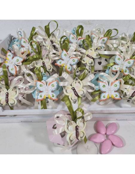Bomboniere Battesimo candele con lanterna e farfalle