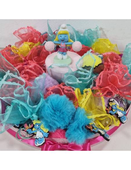 Bomboniere Puffetta portachiavi complete torta portaconfetti puffi