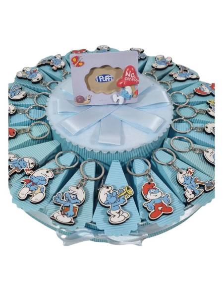Torta bomboniere puffi portachiavi centrale portafoto