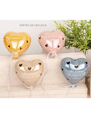 Bomboniere palloncini ceramica cuore luce led frase