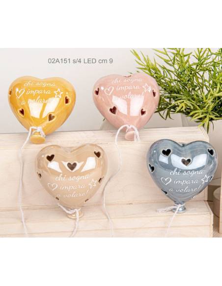 Bomboniere palloncini ceramica cuore luce led frase