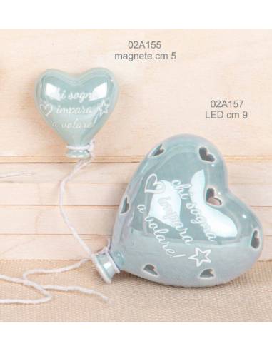 Bomboniere palloncini ceramica cuore con frasi azzurri