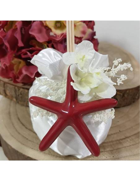 Profumatore bomboniera saccotto stella marina rossa inceramica
