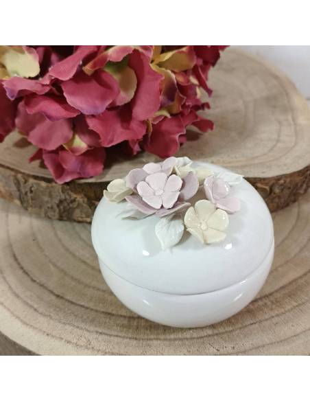 Stock bomboniere scatola portagioie in porcellana fiori lilla