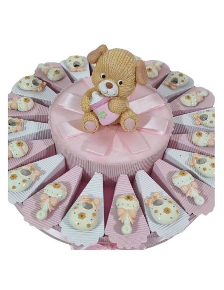 Torta bomboniera Battesimo bimba magneti bavette e sonaglio