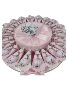Torta portaconfetti coccinella magnete rosa bomboniere nascita