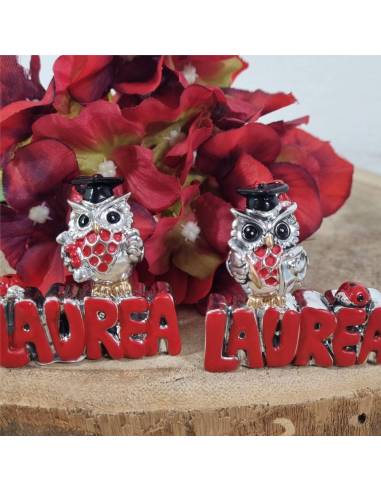 Bomboniera Laurea gufetto argentato con scritta