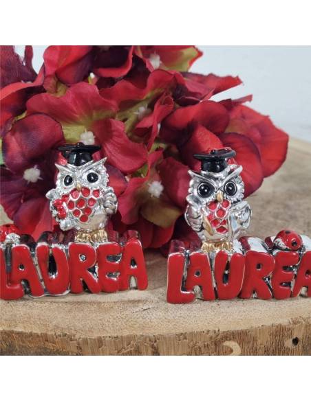 Bomboniera Laurea gufetto argentato con scritta