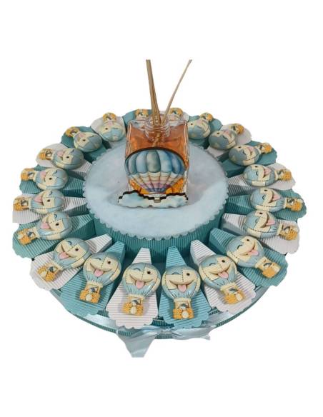 Torta Bomboniere nascita bimbo mongolfiere calamite bianchi e azzurri