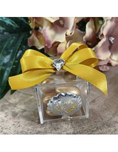 FAI DA TE BOMBONIERA cubo plexiglass NOZZE ORO 50° anniversario matrimonio scatolina no confetti o confezione