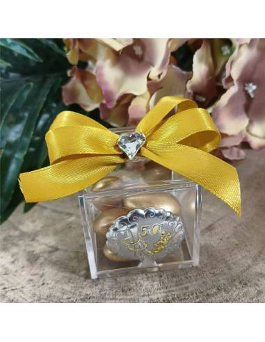 FAI DA TE BOMBONIERA cubo plexiglass NOZZE ORO 50° anniversario matrimonio scatolina no confetti o confezione