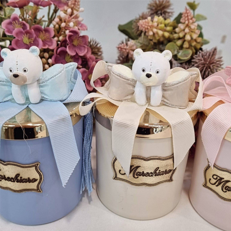 Marechiaro bomboniere Battesimo candele orsetto fiocco