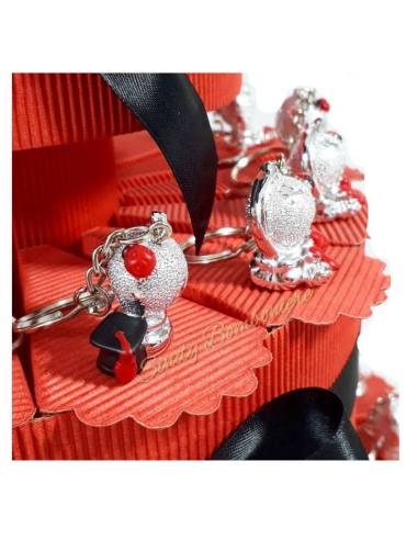 Torta bomboniere laurea mappamondo portachiavi argento