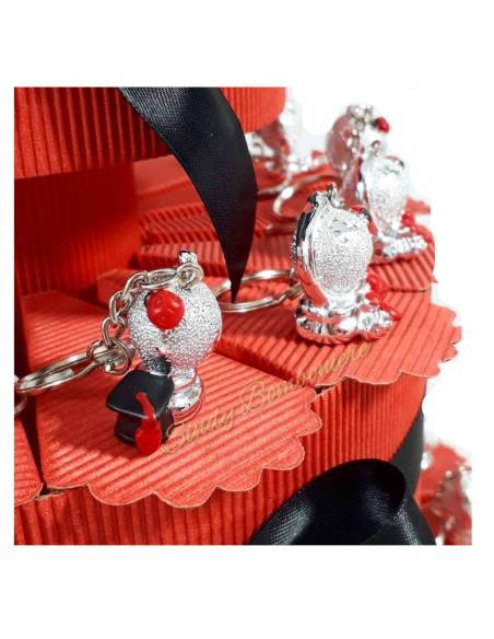 Torta bomboniere laurea mappamondo portachiavi argento