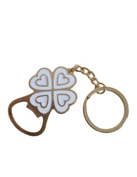 Bomboniere utili portachiavi quadrifoglio dorati e bianchi