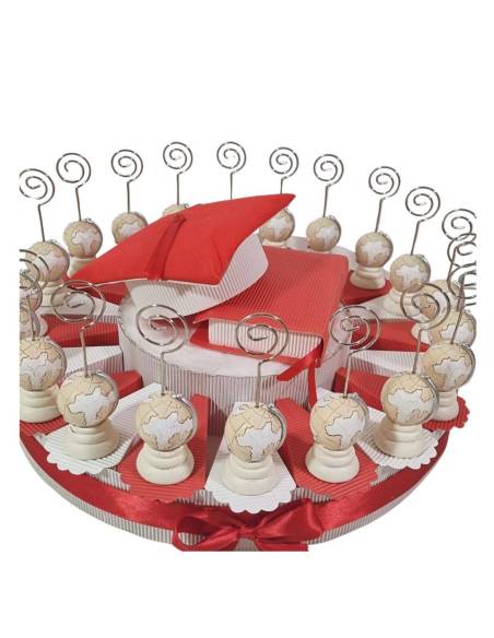 Torta bomboniera laurea mappamondo clip