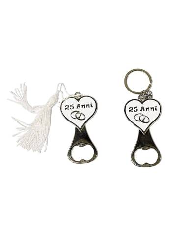 Utili bomboniere 25 anniversario matrimonio apribottiglie nappa bianca