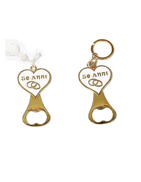 Utili bomboniere 50 anniversario matrimonio apribottiglie nappa bianca