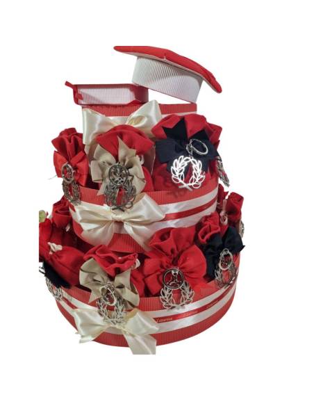 Bomboniere laurea corona d'alloro torta sacchetti rossi