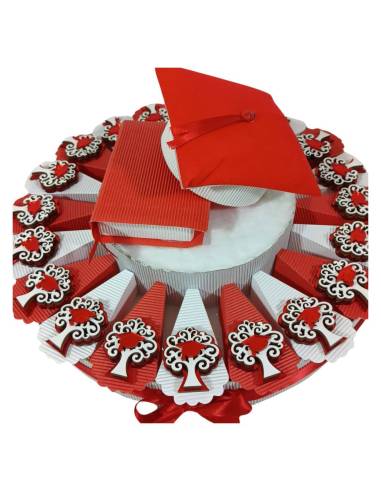 Torta bomboniere laurea albero della vita magnete tocco rosso