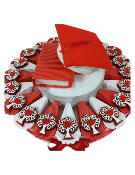 Torta bomboniere laurea albero della vita magnete tocco rosso