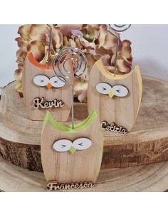 Segnaposto Bomboniere gufo in legno clip