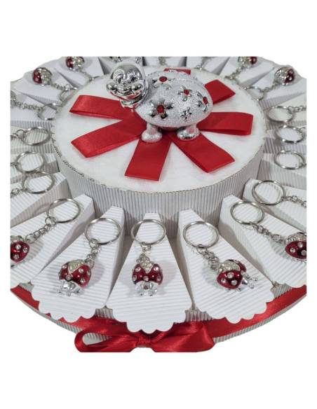 Torta Bomboniere coccinelle portachiavi rosse con strass