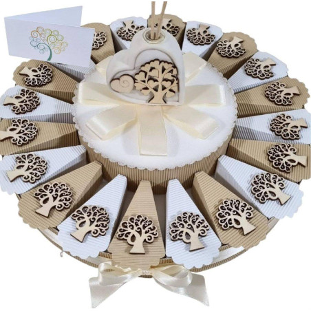 Torta bomboniera con albero della vita in legno