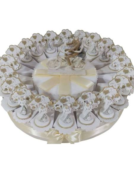 Torta bomboniere matrimonio sposi stilizzati pois dorati