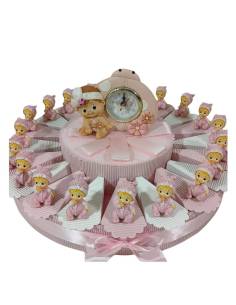 Bomboniere Battesimo bimba tutina rosa a torta portaconfetti